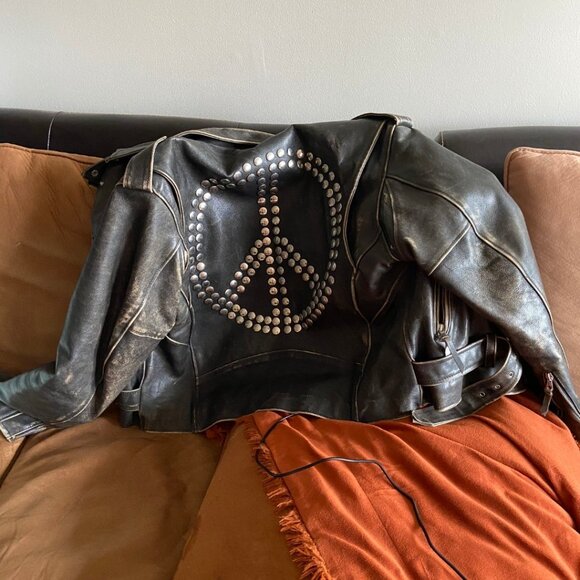 Moschino 90s peace sign leather jacket
